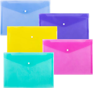 A4 Letter Plastic Envelopes with Snap Button (16-Pack)