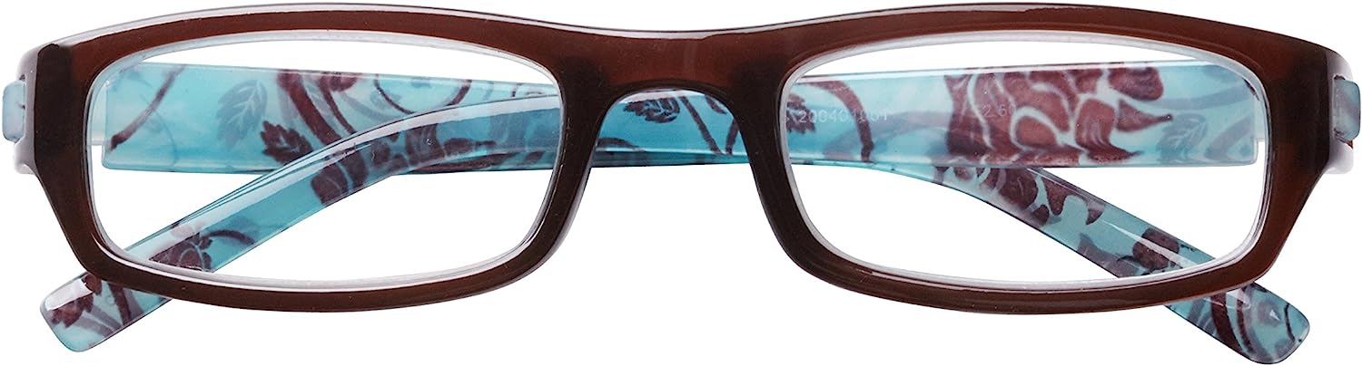 Wink Fun 1.50 Reading Glasses - Brown Face, Blue Temples, Matching Case
