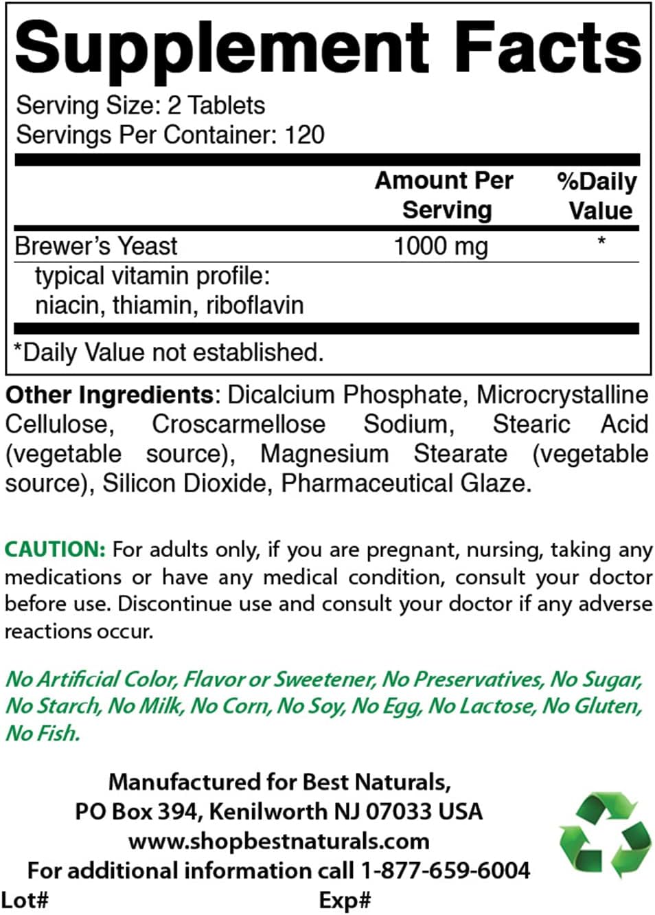 500 mg Brewers Yeast Tablets | 240ct | Non-GMO, Gluten-Free, 3rd Party Tested