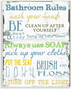 Bathroom Rules Wall Plaque | Made in USA | Lithograph Print on MDF
