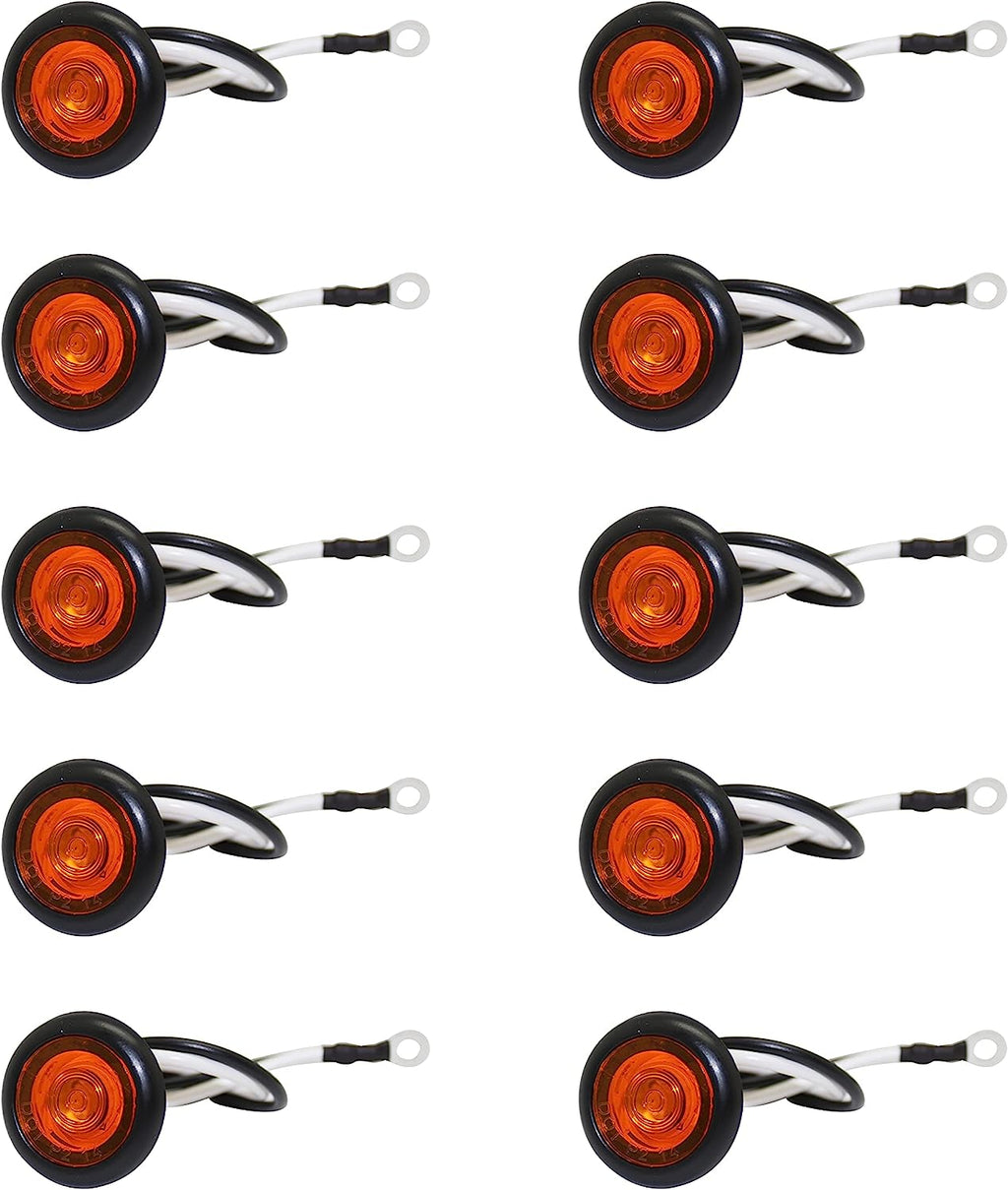 10x 3/4" Round Amber LED Clearance & Side Marker Lights for RVs, Trailers, Boats, Trucks