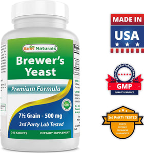 500 mg Brewers Yeast Tablets | 240ct | Non-GMO, Gluten-Free, 3rd Party Tested