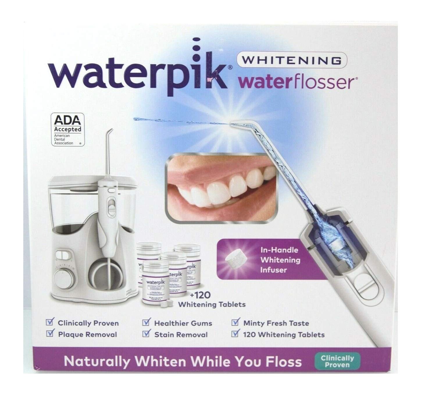 WaterPik WaterFlosser Whitening - 120 Tablets - 6 Tip - Get a Whiter Smile and Fresher Breath