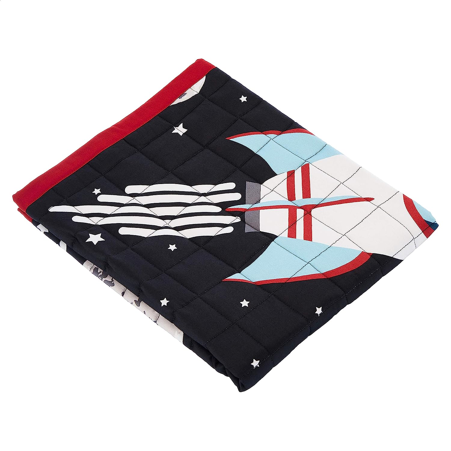Kids Reversible Cotton Quilt Pillowcase - Flaming Red & Space Rockets