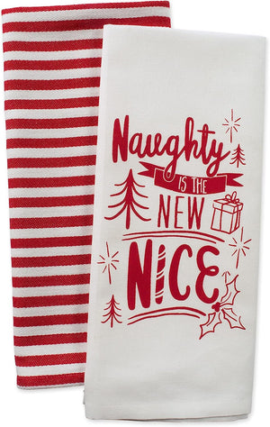 2-Piece Naughty or Nice Christmas Dish Towels Set 100% Cotton Machine Washable