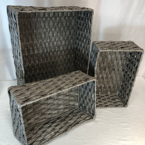 Faux Wicker Storage Bins Set of 3 - Natural Look, Durable Construction
