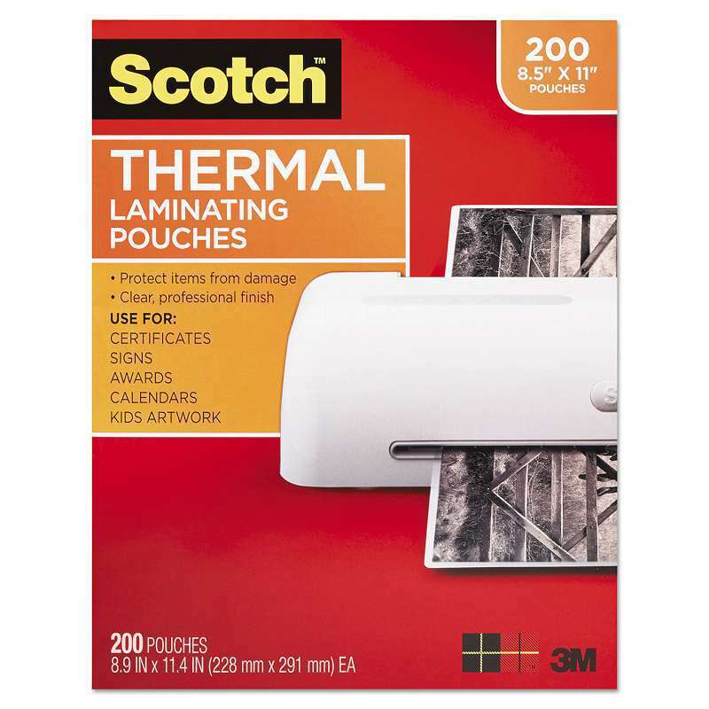 Scotch Letter Size Thermal Laminating Pouches - 3 mil, 11 1/2" x 9", Clear, Moisture Resistant