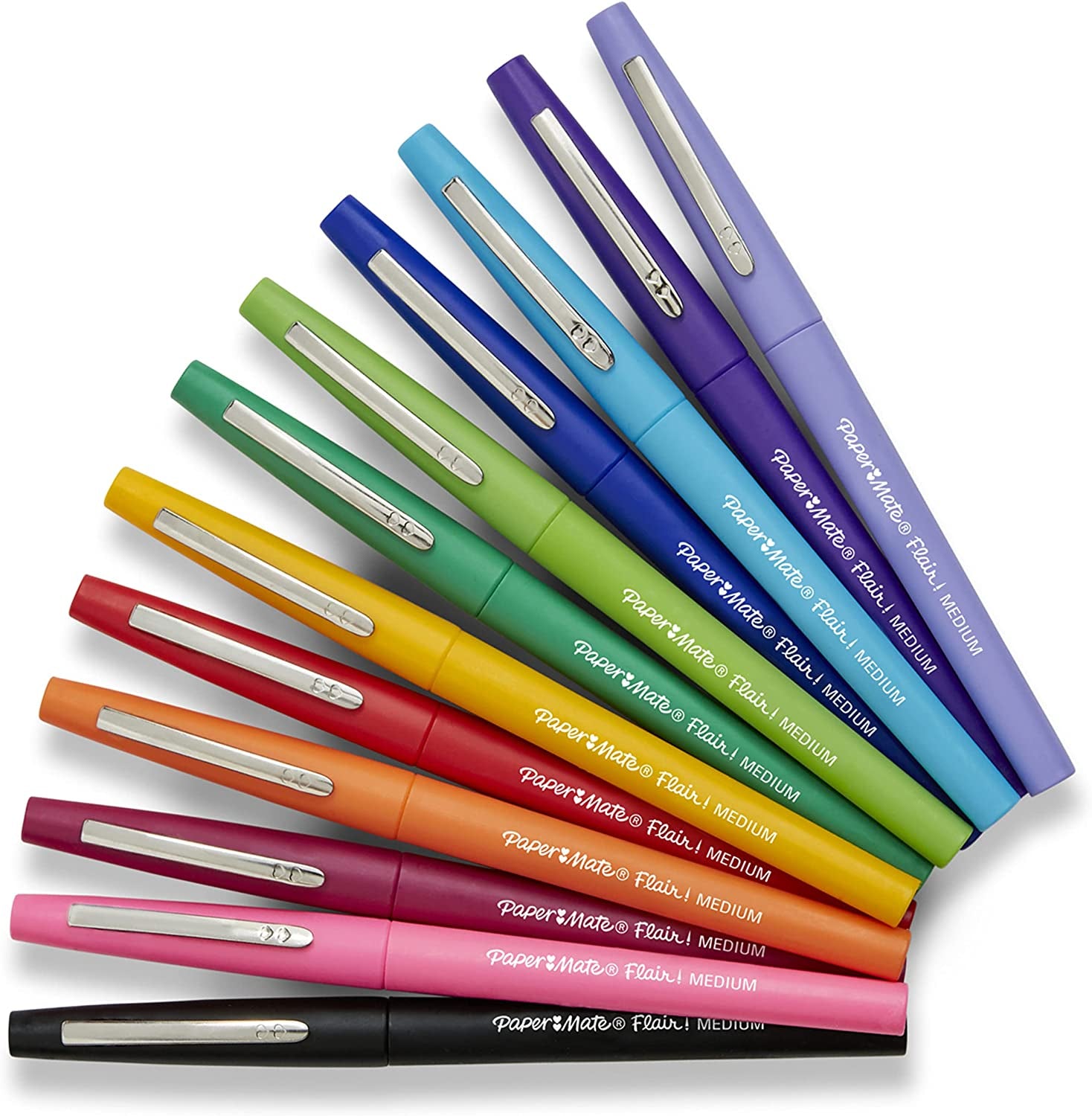 12 Assorted Colors Paper Mate Flair Felt Tip Pens - Bold, Smudge-Resistant Ink
