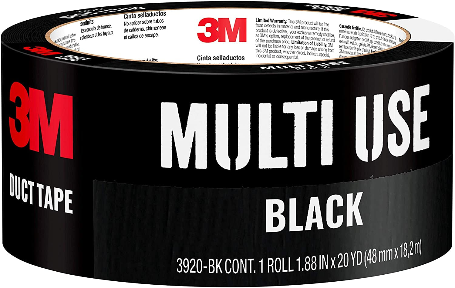 3M Black Duct Tape - Strong, Water-Resistant, Multi-Surface, 1.88 in x 20 yds 
