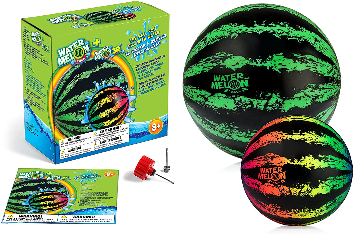 Water-Filled Watermelon Pool Balls - 2 Pack - Fun for Kids, Teens, Adults