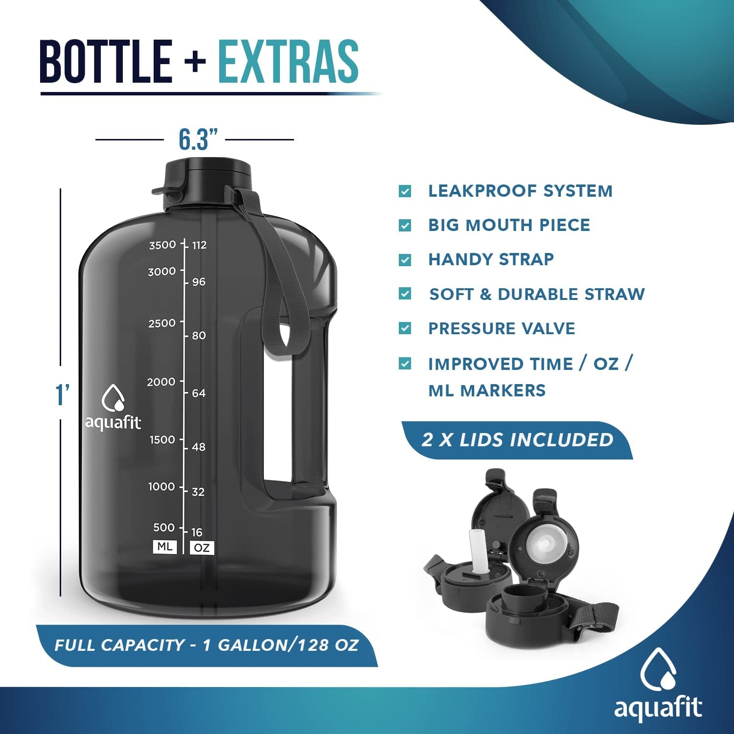 AQUAFIT 1 Gallon Motivational Water Bottle - Stay Hydrated & Track Your Intake