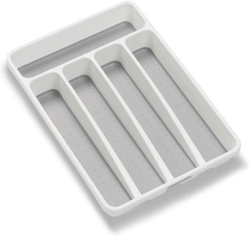 5-Compartment White Kitchen Silverware Organizer Tray