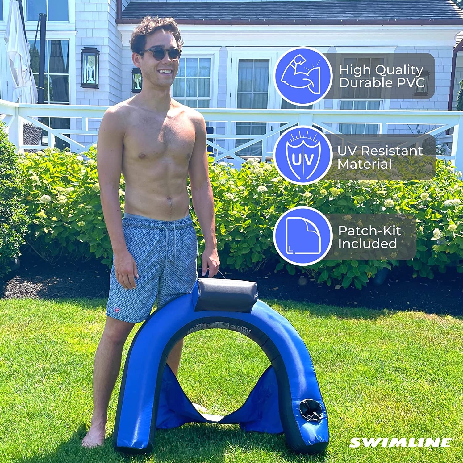 SWIMLINE ORIGINAL Fabric Covered U-Seat Inflatable Pool Lounger | with Comfortable Sling Seat, Back Rest, and Built in Cup Holder | for Pool, Beach, Lake, and More