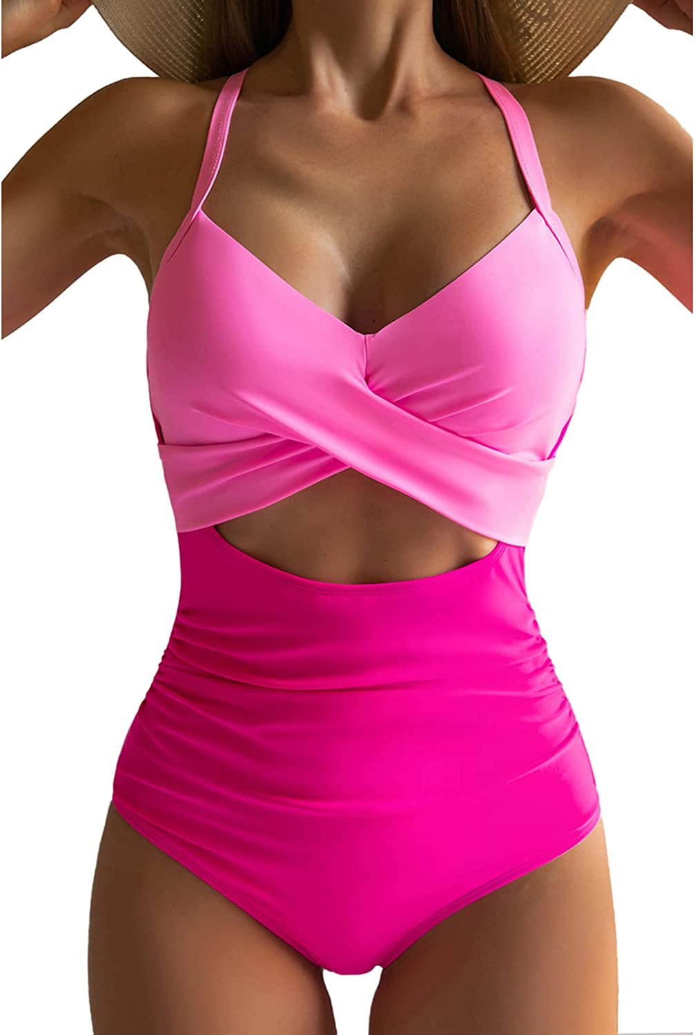 Eomenie Women's Ruched Tummy Control One Piece Swimsuit