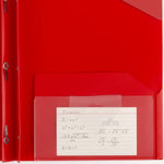 Red 2-Pocket Plastic Folder with Stay-Put Tabs, Fits 3-Ring Binders