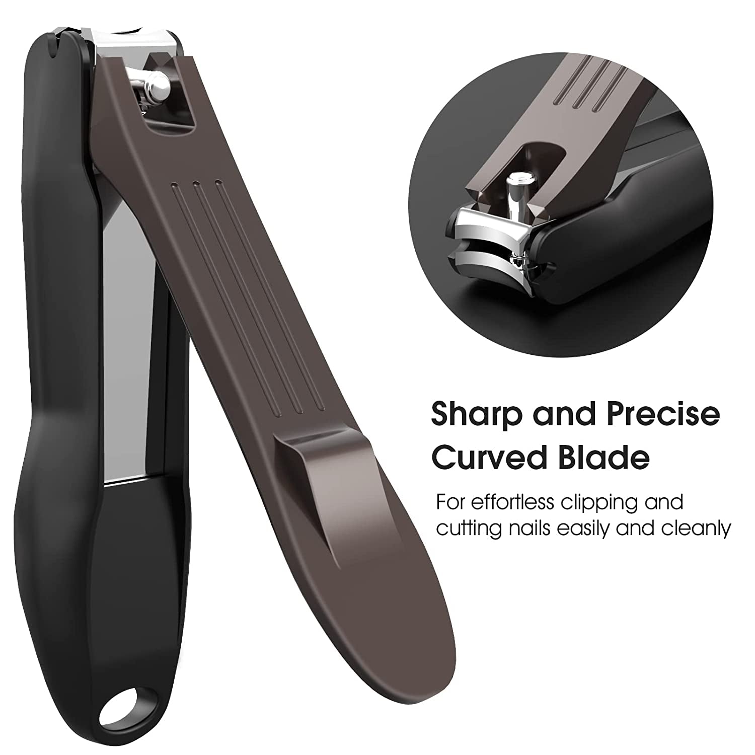 Nail Clippers with No Splash Storage Box, Curved Blade for Men & Women