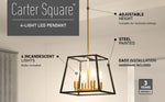 Artika Carter Square 4-Light Pendant Light Fixture Steel Black and Gold Finish
