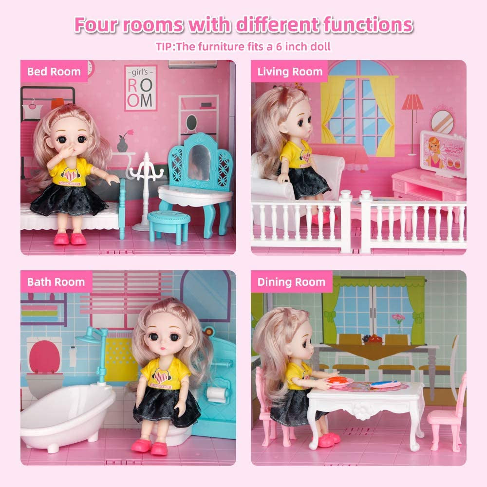 2-Story Princess Dollhouse with Lights and Furniture - Girls 3-12 Years Old