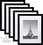 Black 11x14 Picture Frame Set of 5, Display Pictures 8x10 with Mat or 11x14