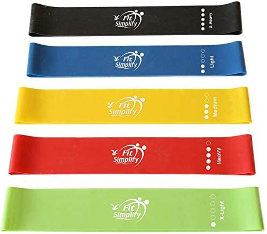 Fit Simplify Resistance Loop Exercise Bands - 5 Color-Coded Bands Set for Home Gym Workouts, Physical Therapy, and Injury Rehabilitation