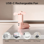 3-in-1 Portable Rechargeable Handheld Fan with Power Bank and Flashlight