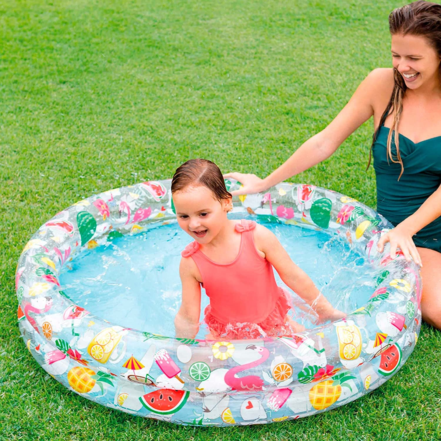 2 Ring Inflatable Kiddie Pool with Matching Beach Ball and Swim Ring