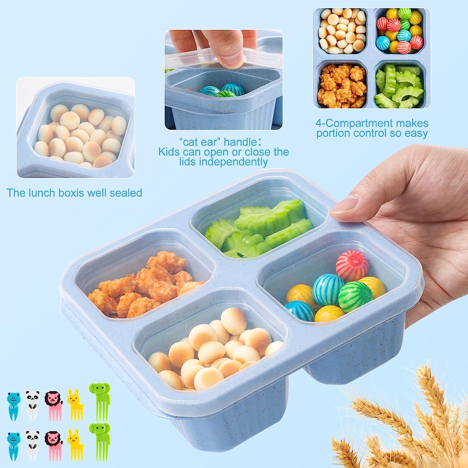 4-Pack Bento Lunch Boxes - BPA-Free, Reusable Food Storage Containers