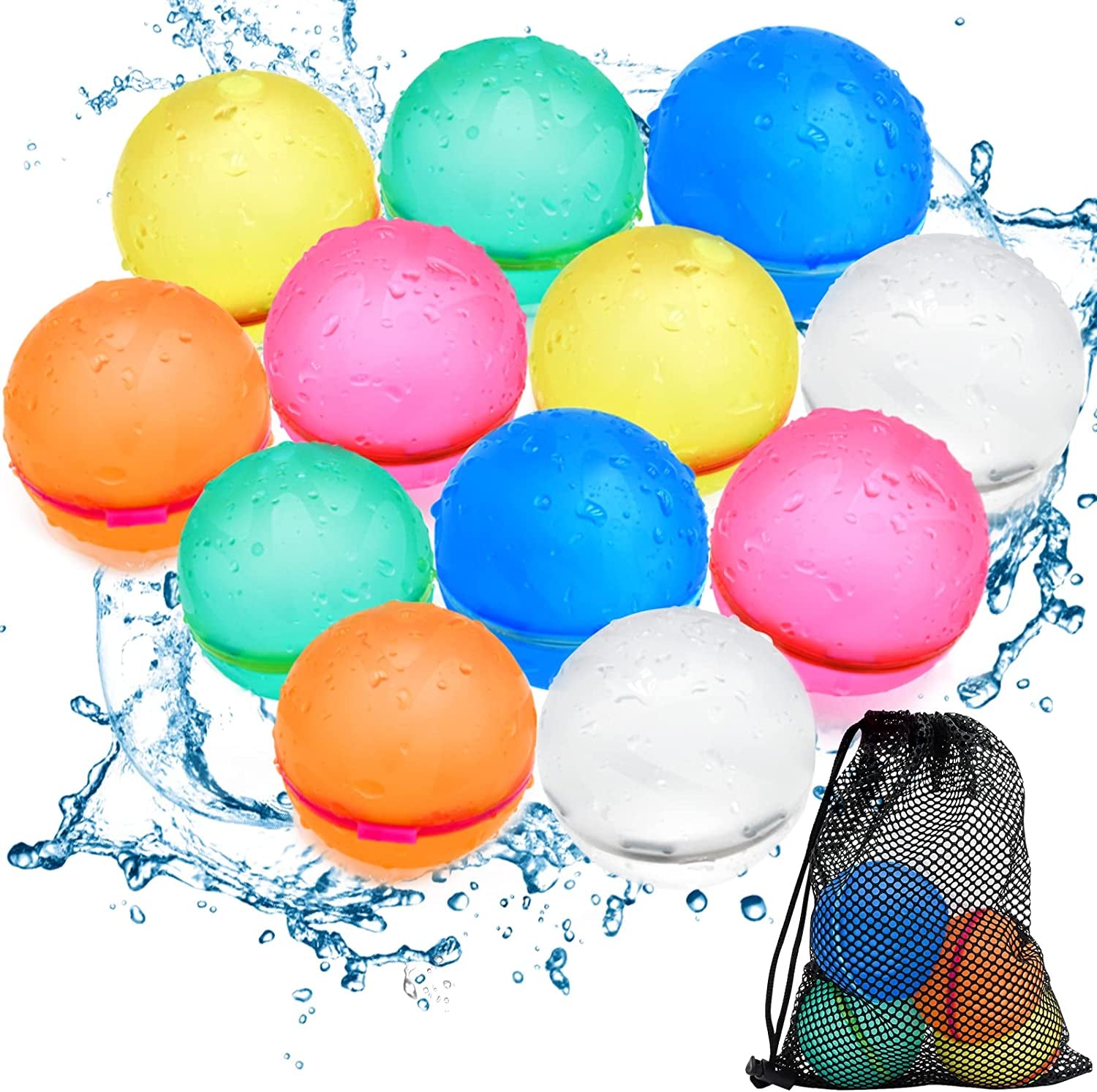 12 Reusable Water Bomb Balloons | Self-Sealing, Latex-Free Silicone | Pool Party