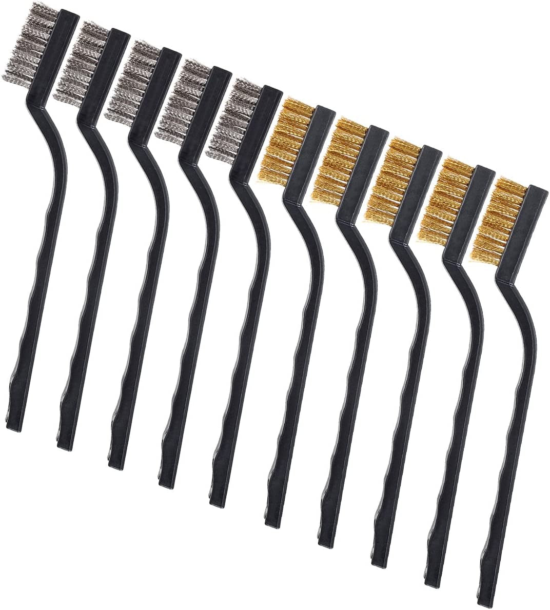 10 Piece Wire Brush Set: Stainless Steel and Brass for Cleaning Welding Slag and Rust