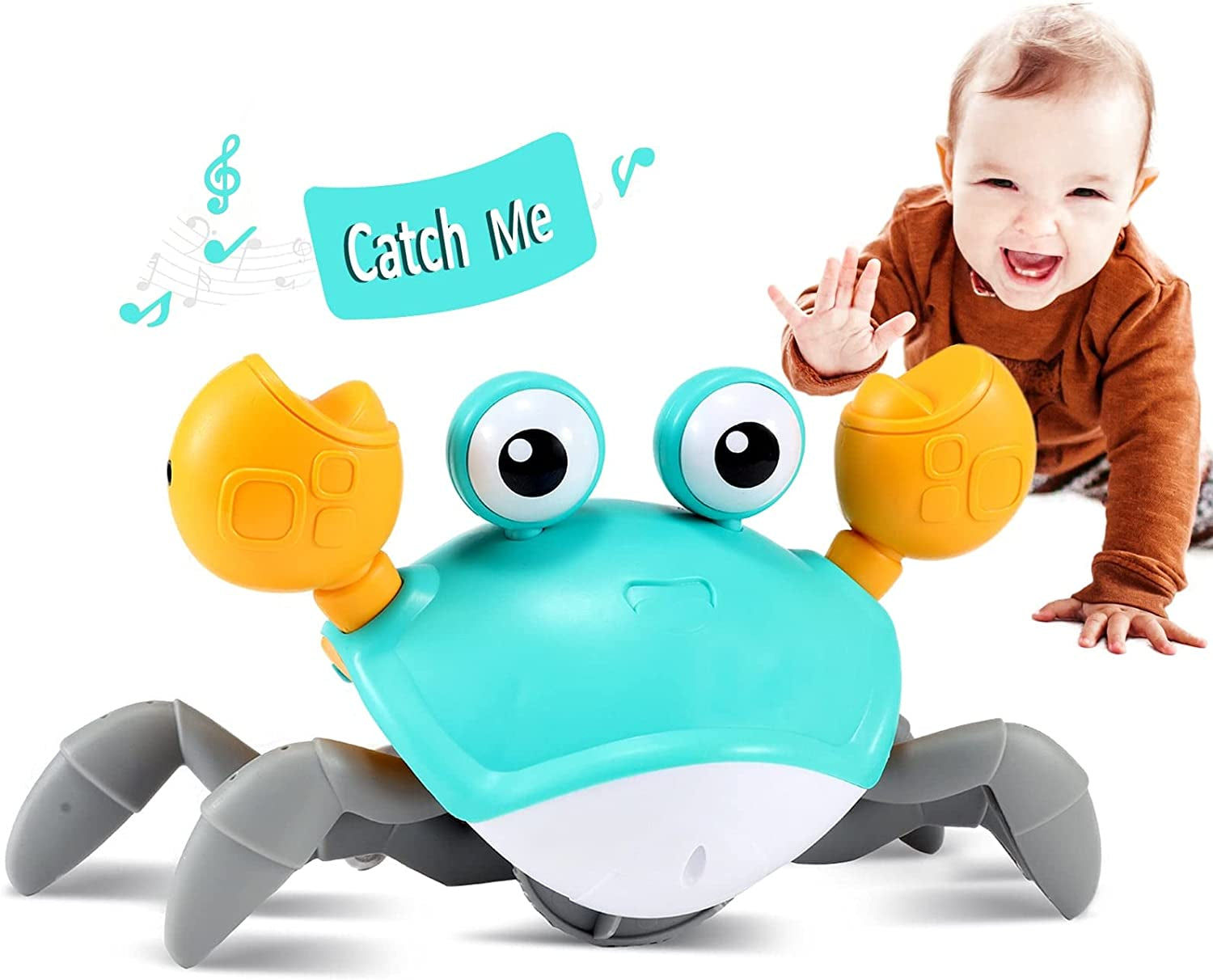 Crawling Crab Baby Toy with Music and Lights - Obstacle Avoidance, Rechargeable