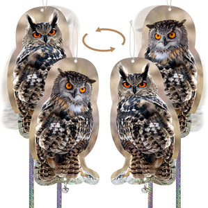 4 Pack Realistic Hanging Fake Owls - Keep Birds Away - Weatherproof PP Plastic