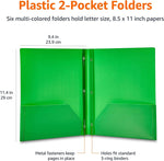 12 Assorted Color Heavy Duty Plastic Folders for Letter Size Paper with 2 Pockets 