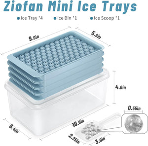 4-Pack Mini Ice Cube Trays with Lid and Bin - Easy Release, Crushed Ice