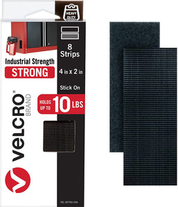 Heavy Duty Adhesive Fasteners - 4x2 Inch Strips,10 Lbs, Black, Indoor/Outdoor