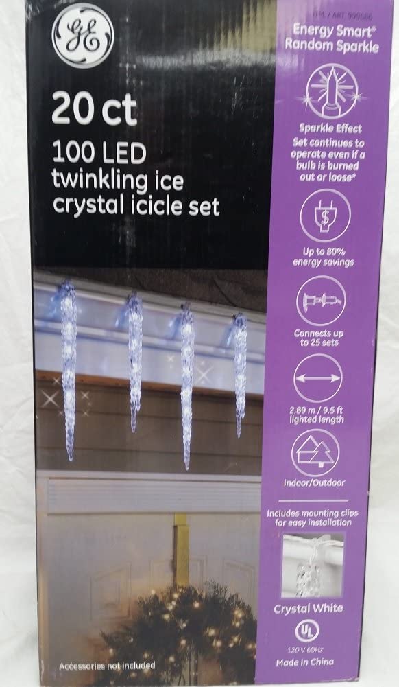 GE 19 LED Twinkling Ice Crystal Icicle Set: 9ft, Indoor/Outdoor Use