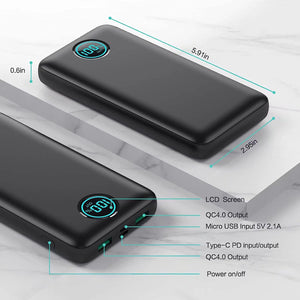30800mAh Portable Charger LCD Display Fast Charging for iPhone iPad