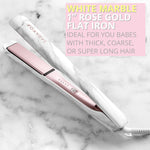 FoxyBae White Marble Rose Gold Flat Iron - Ceramic Tourmaline Technology - Hair Straightener with Negative Ions - Straightens & Curls Hair - Professional Salon Grade Hair Styling Tool (1")