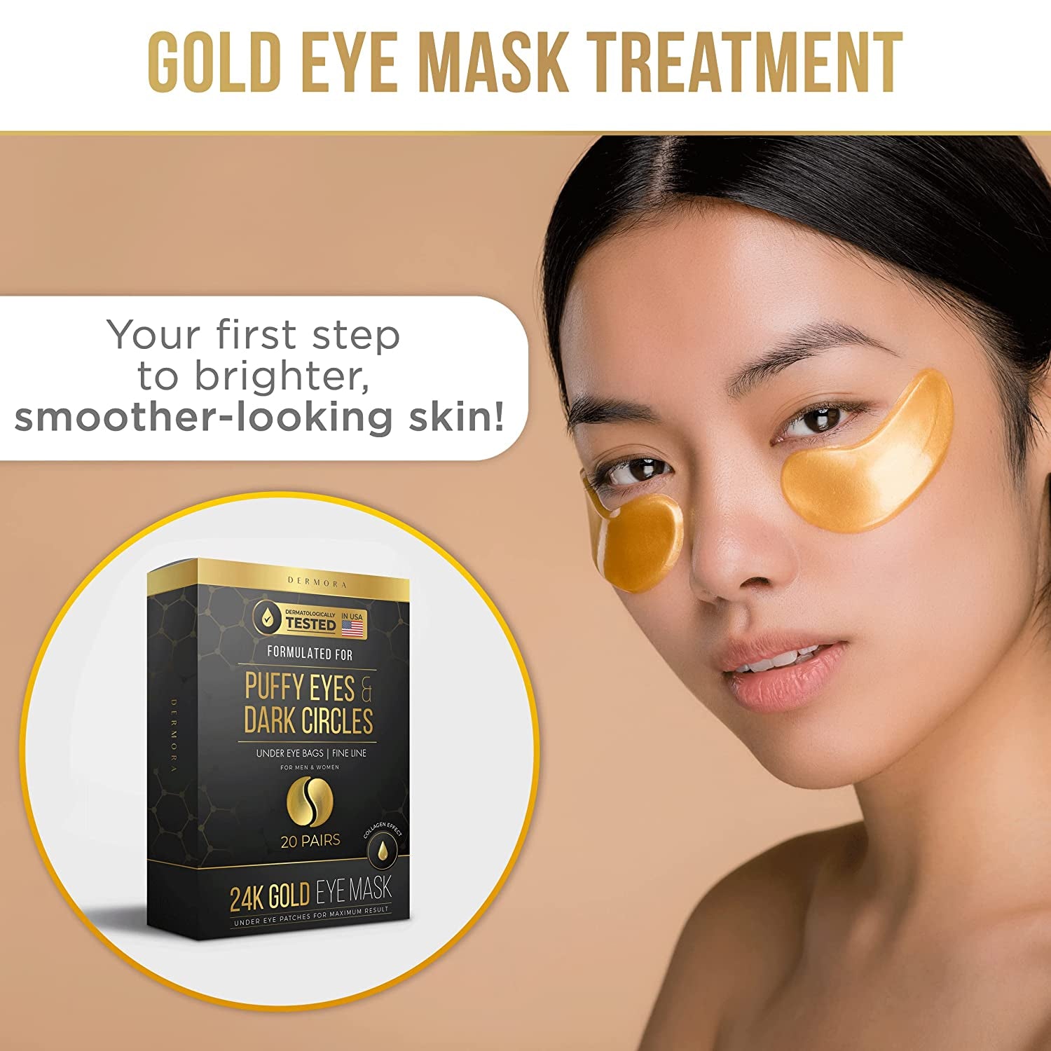 24K Gold Eye Masks - Reduce Puffiness, Dark Circles, Wrinkles, and Fine Lines