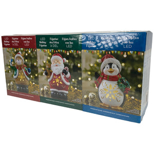 Holiday Figurines with LED Lights, Set of 3: Reindeer, Penguin & Santa Claus