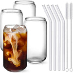 Can-Shaped Glass Cups Set of 4 with Glass Straws