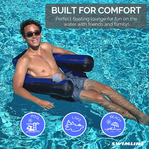 SWIMLINE ORIGINAL Fabric Covered U-Seat Inflatable Pool Lounger | with Comfortable Sling Seat, Back Rest, and Built in Cup Holder | for Pool, Beach, Lake, and More