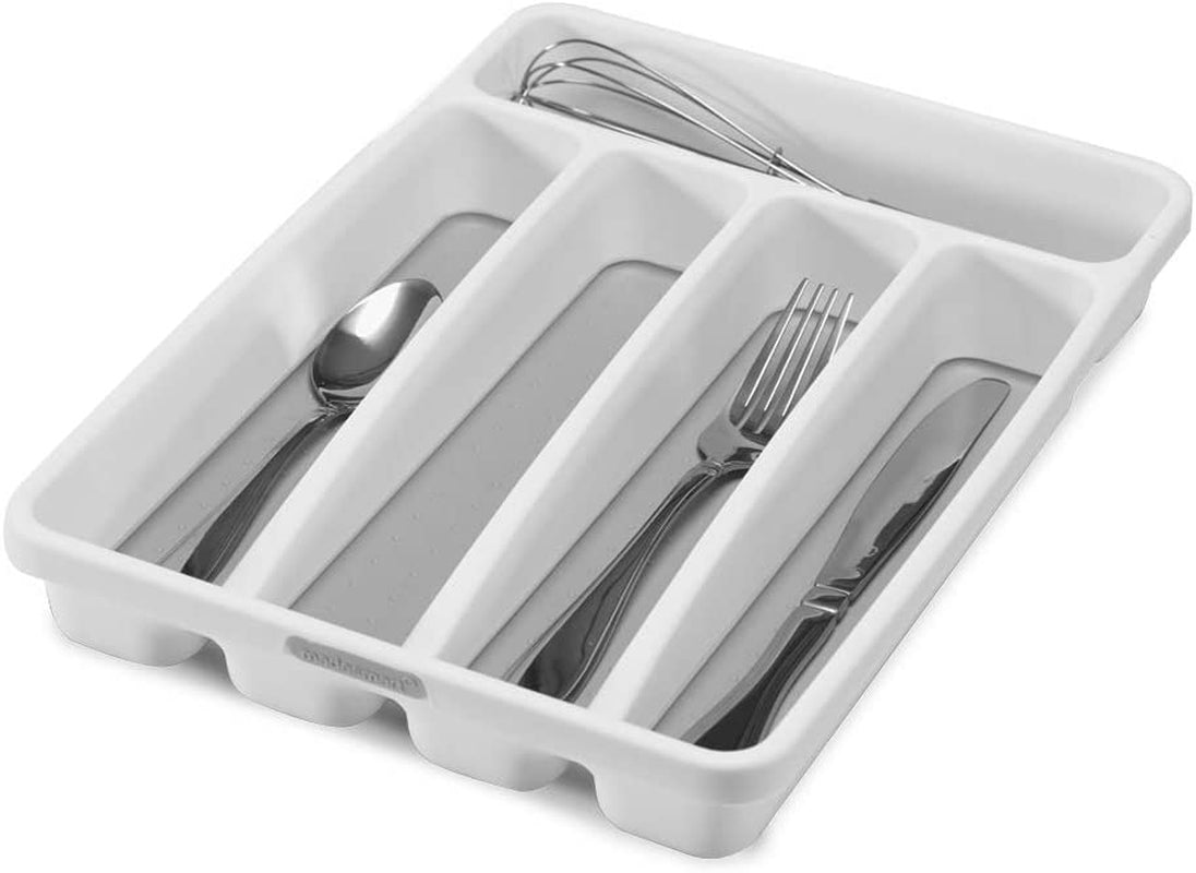 5-Compartment White Kitchen Silverware Organizer Tray