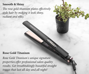 FoxyBae Rose Gold TRÉS Sleek Titanium Flat Iron - Digital Temperature Control Ionic Hair Straightener with Auto Shut Off and Quick Heating