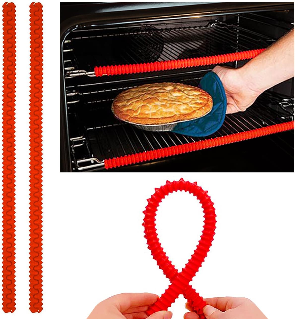 14" Oven Rack Shields - Heat Resistant Silicone Protectors, Red, Set of 2