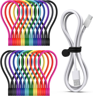 Reusable Magnetic Cable Ties - Silicone Cord Organizer (20-Pack, Multi)