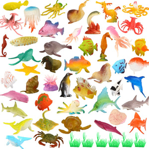 52 Assorted Mini Ocean Sea Animal Toys - Realistic Bath Toy for Kids 