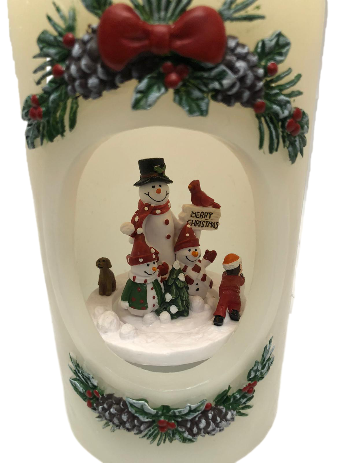 7" Illuminated Pillar with Rotating Scene and Gift Box by Valerie