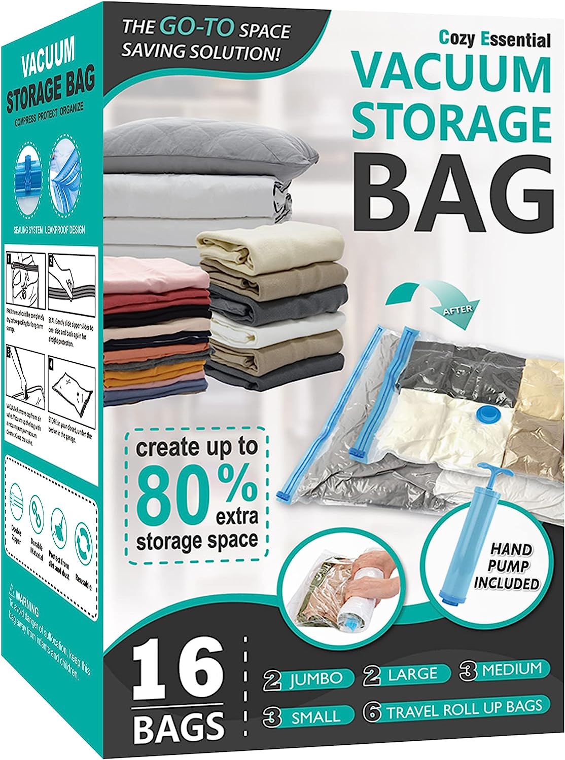 Space Saver Bags - Compress Your Clothes and Save Space, Keep Them Fresh and Protected