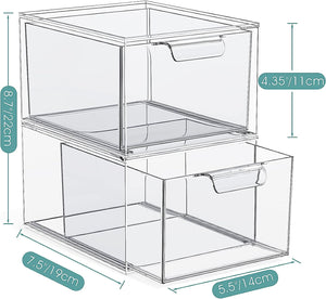 2-Pack Stackable Acrylic Makeup Organizers - Clear Storage Drawers with Handles