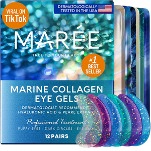 Maree Eye Gel Pads - Reduce Wrinkles, Puffy Eyes, Dark Circles, Eye Bags - Natural Marine Collagen Eye Gels with Hyaluronic HA - anti Aging Eye Mask Patches & Face Moisturizer